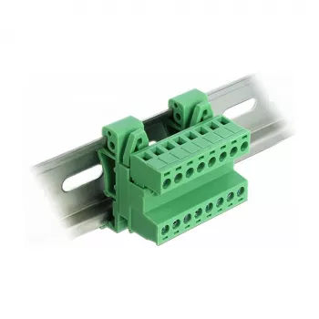 Zestaw złącz śrubowych DeLOCK na szynę DIN, 8-pin, raster 5,08 mm, kątowy, zielony