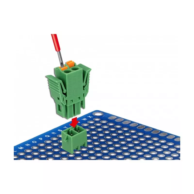 Zestaw złączy śrubowych Delock do PCB, 2-pinowe, raster 3,81 mm, pionowe (65968)