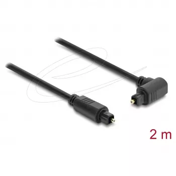 Delock Kabel TOSLINK, 90° kątowy do prostego złącza, średnica 4 mm, 2 m, czarny