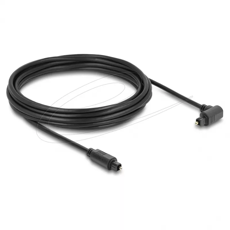 Delock optyczny kabel audio TOSLINK 5m, złącza kątowe 90° do prostych, 4mm, czarny
