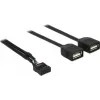 Delock kabel adaptera USB 2.0 z żeńskim złączem pinowym na 2 x żeńskie Type-A 40 cm 83823