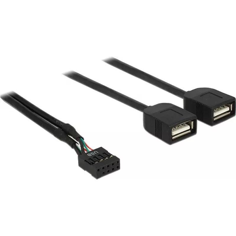 Delock kabel adaptera USB 2.0 z żeńskim złączem pinowym na 2 x żeńskie Type-A 40 cm 83823