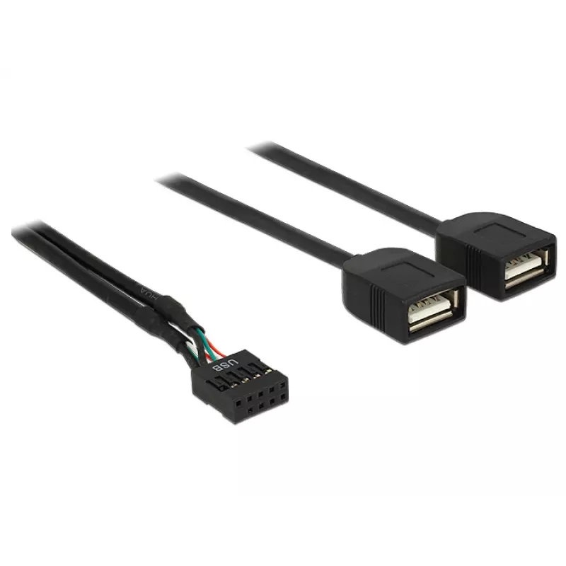 Delock kabel adaptera USB 2.0 z żeńskim złączem pinowym na 2 x żeńskie Type-A 40 cm 83823