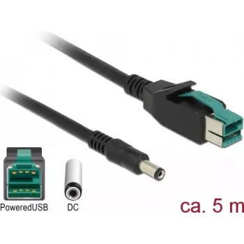 Kabel zasilający Delock USB PlusPower na DC 5,5 x 2,1 mm męski-męski 12 V 5 A 5 m czarny
