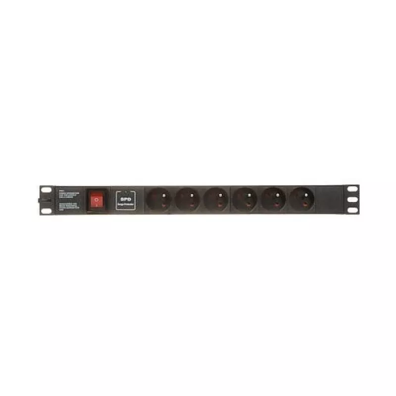 Listwa zasilająca DELTA PD-6/R-SPD-1L z ochroną przeciwprzepięciową, 6 gniazd typu E, 230V/10A, przewód 1,5m, czarna