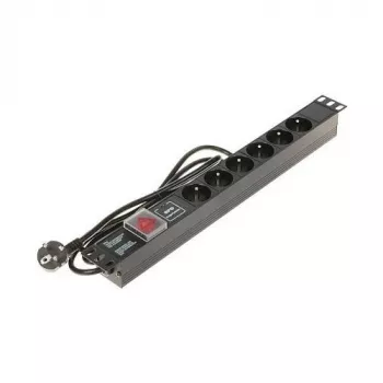 Listwa zasilająca DELTA PD-6/R-SPD-1L z ochroną przeciwprzepięciową, 6 gniazd typu E, 230V/10A, przewód 1,5m, czarna