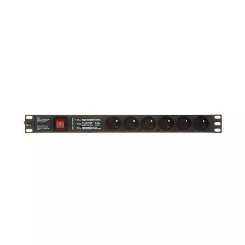 DELTA PD-6/R-SPD-3L Listwa zasilająca z ochroną przeciwprzepięciową 6 gniazd z przełącznikiem 2-biegunowym, kabel 1,5 m, gniazda typu E, 2300W, Czarna
