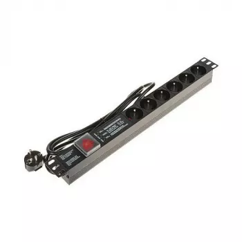DELTA PD-6/R-SPD-3L Listwa zasilająca z ochroną przeciwprzepięciową 6 gniazd z przełącznikiem 2-biegunowym, kabel 1,5 m, gniazda typu E, 2300W, Czarna