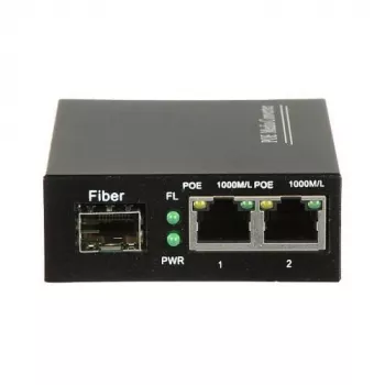 DELTA SPS-2P/1SFP Przemysłowy przełącznik PoE+, 2 Gigabit RJ45 + 1 SFP, budżet 60W, szyna DIN