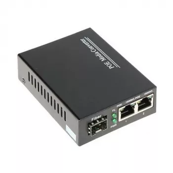 DELTA SPS-2P/1SFP Przemysłowy przełącznik PoE+, 2 Gigabit RJ45 + 1 SFP, budżet 60W, szyna DIN