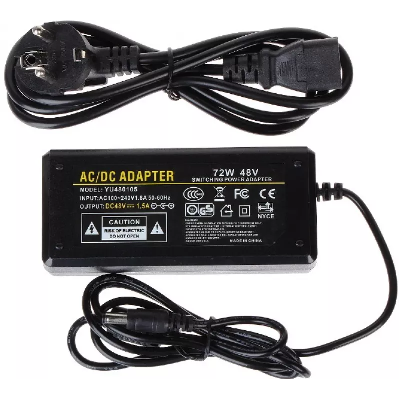 Zasilacz impulsowy DELTA 48V 1,5A 72W z wtyczką DC 5,5mm x 2,1mm