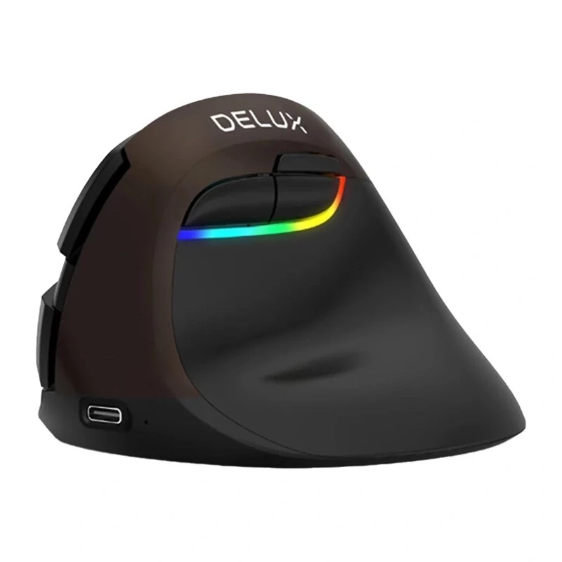 Delux M618 Mini Gold ergonomiczna mysz – 2.4G / Bluetooth 5.0 / USB-C, 4000 DPI, pionowa dla praworęcznych