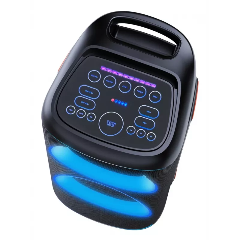 Denver BPS-470 Bluetooth Party Speaker z Karaoke, 2000W PMPO, 20W RMS, Oświetlenie LED, Radio FM, TWS, Mikrofon w zestawie, Czarny