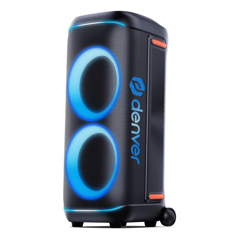Denver BPS-470 Bluetooth Party Speaker z Karaoke, 2000W PMPO, 20W RMS, Oświetlenie LED, Radio FM, TWS, Mikrofon w zestawie, Czarny