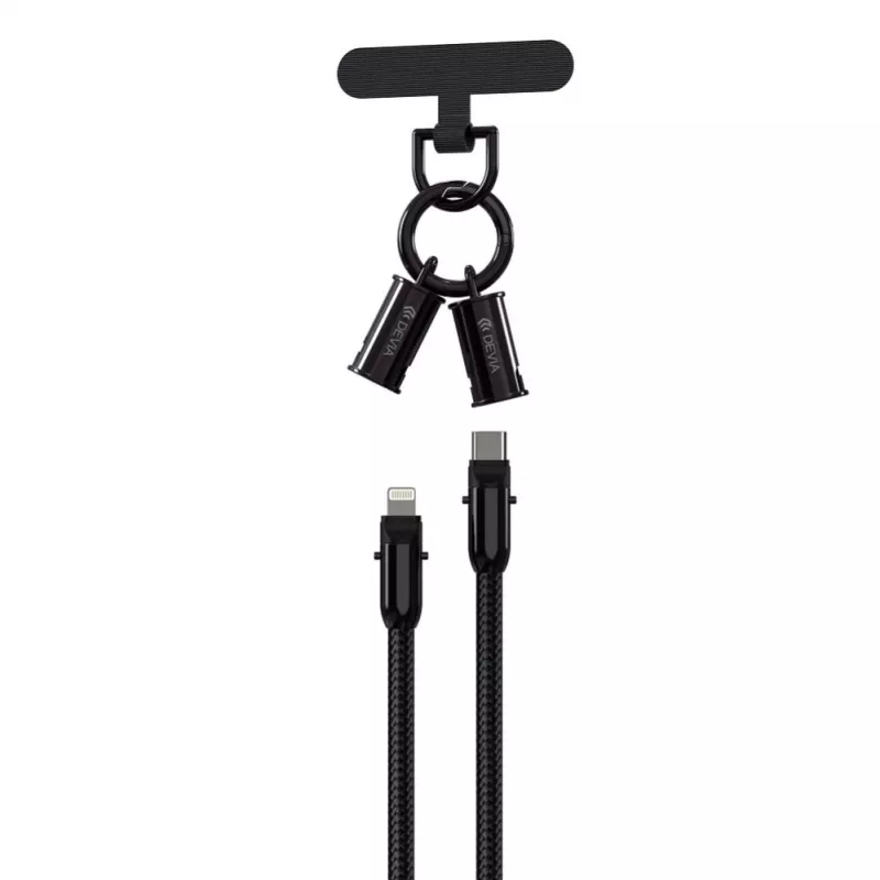 Devia 2-in-1 USB-C do Lightning Kabel Lanyard 1,2m 27W Czarny