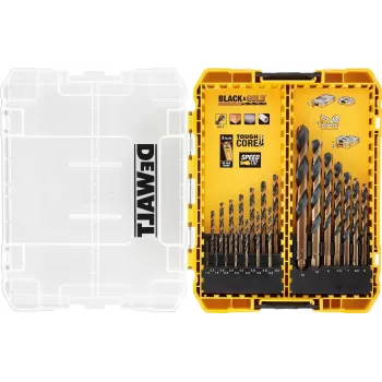 DEWALT DT70755-QZ Zestaw wierteł do metalu HSS-G, 10 elementów, chwyt sześciokątny 1/4 cala, ostrze dzielone 135°, DIN 338, walizka TSTAK Tough Case