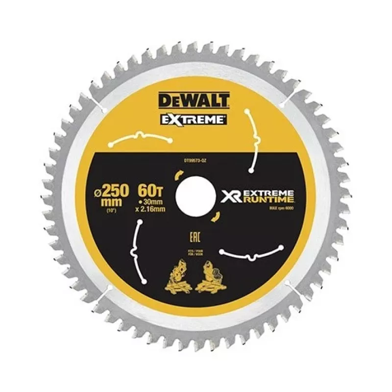 DEWALT DT99573 Brzeszczot do piły tarczowej 250 mm 60 zębów TCT Fine Cut do drewna, sklejki, MDF, płyty wiórowej