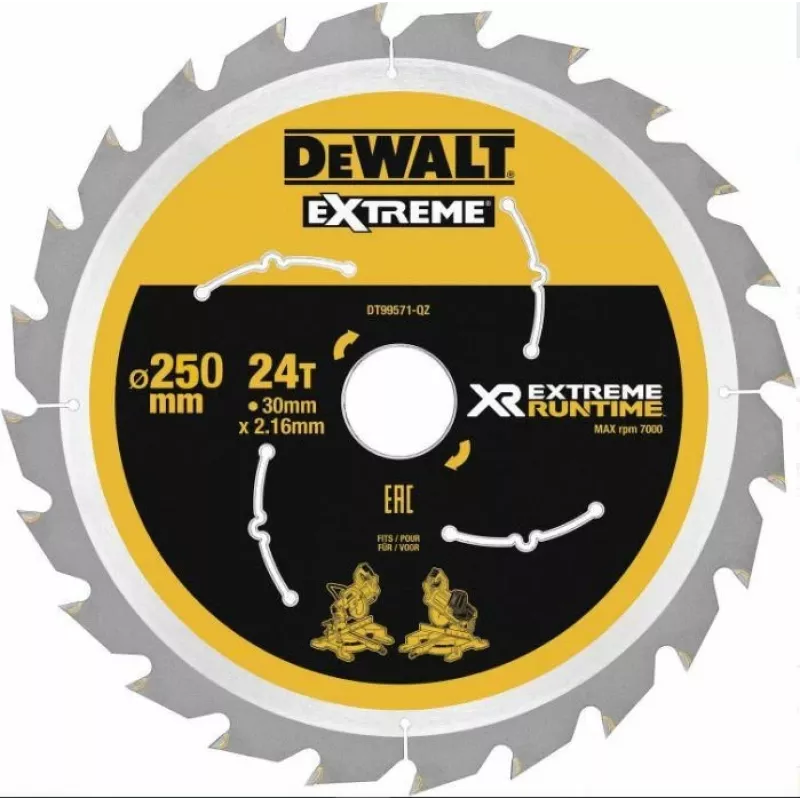 DEWALT DT99573 Brzeszczot do piły tarczowej 250 mm 60 zębów TCT Fine Cut do drewna, sklejki, MDF, płyty wiórowej