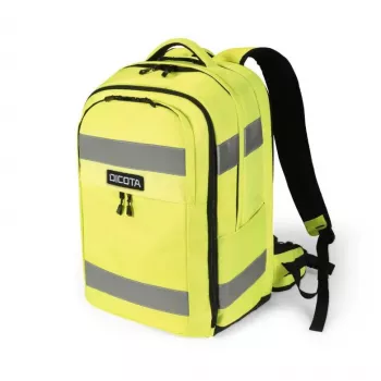 DICOTA Backpack HI-VIS 32-38 Litre, Czarny z Neonowo-Żółtymi Akcentami, PET z Recyklingu, Wodoodporny, Komora na Laptop 15.6 cala