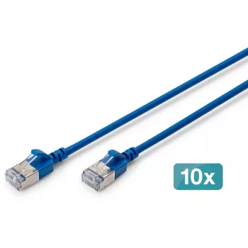 DIGITUS CAT 6A F/FTP Slim Kabel krosowy, 2 m, Niebieski, 10 szt.