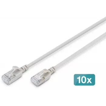 DIGITUS CAT 6A F/FTP Slim Patch Cable, 2 m, Szary, 10-Pack, LSZH, 10GBase-T, 500 MHz, RJ45