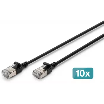 DIGITUS CAT 6A F/FTP Cienki kabel krosowy, 3 m, Czarny, 10 sztuk, LSZH, 10 Gbps, 500 MHz, PoE++