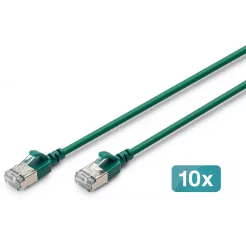 DIGITUS CAT 6A F-FTP cienki kabel krosowy, 3 m, zielony, 10 sztuk, LSZH, 10GBase-T