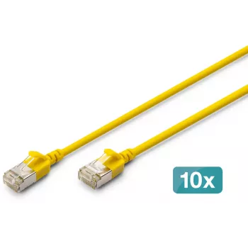 DIGITUS CAT 6A F-FTP cienki kabel krosowy, 3 m, żółty, 10 sztuk, LSZH, Ethernet 10G, RJ45