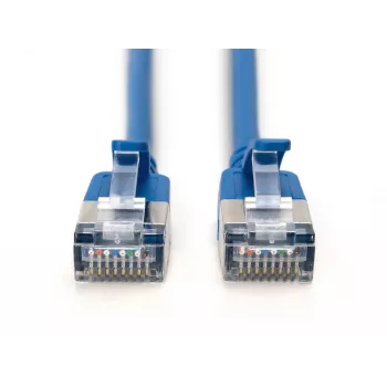 DIGITUS CAT 6A F/FTP Slim Kabel krosowy, 5 m, niebieski, zestaw 10 szt., 10 Gb/s, LSZH, pozłacane RJ45