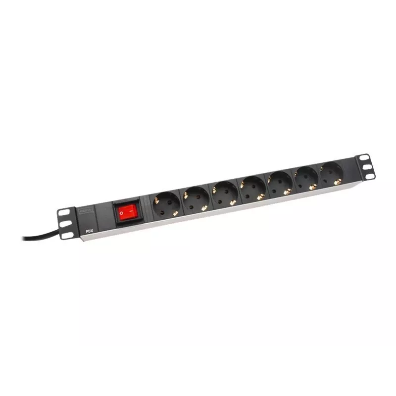 DIGITUS DN-95402 1U Aluminiowa PDU z przełącznikiem, 7x gniazda Schuko, 16A, 4000W, listwa zasilająca do szafy