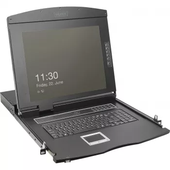 DIGITUS Modułowa konsola KVM 19-calowa HD LCD z 8-portowym przełącznikiem KVM HDMI, touchpadem, niemieckim układem klawiatury