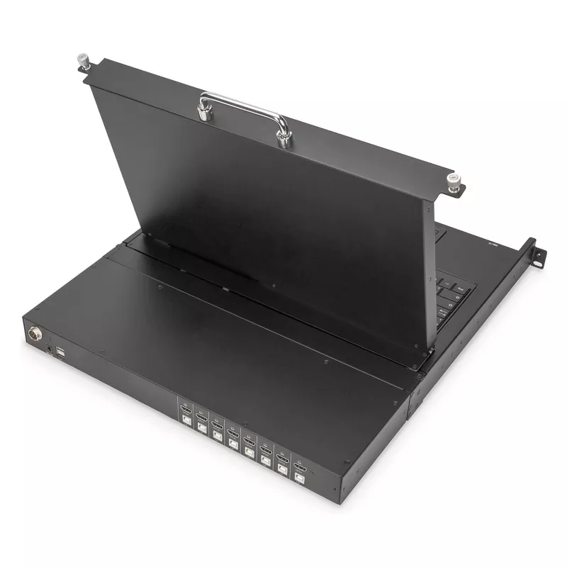 DIGITUS Modułowa konsola KVM 19-calowa HD LCD z 8-portowym przełącznikiem KVM HDMI, touchpadem, niemieckim układem klawiatury
