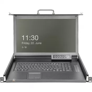 DIGITUS Modular HD LCD KVM Console z 17 inch TFT, 16-portowe połączenie KVM CAT 5, touchpad, niemiecki układ klawiatury