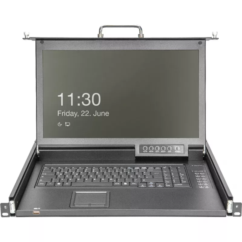 DIGITUS Modular HD LCD KVM Console z 17 inch TFT, 16-portowe połączenie KVM CAT 5, touchpad, niemiecki układ klawiatury