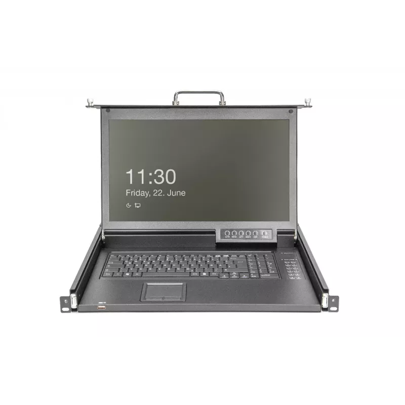 DIGITUS Modular HD LCD KVM Console z 17 inch TFT, 16-portowe połączenie KVM CAT 5, touchpad, niemiecki układ klawiatury
