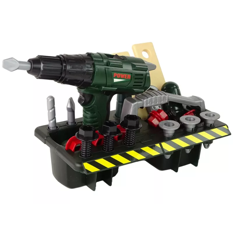 Zestaw majsterkowicza z wkrętarką na baterie i organizerem, zielony, 13473 Lean Toys