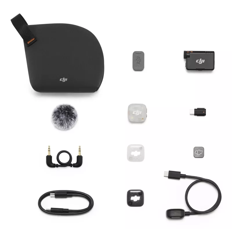 DJI Mic Mini 2S Bezprzewodowy System Mikrofonowy (1 TX + 1 RX) - 2.4GHz Digital, Nagrywanie 32-bit Float, Zasięg 250m, Ekran Dotykowy OLED, Magnetyczny Klips, do Kamer i Smartfonów