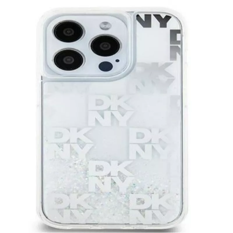 DKNY Apple iPhone 15 Pro Max 6,7 cala Etui twarde Liquid Glitter Multilogo Białe