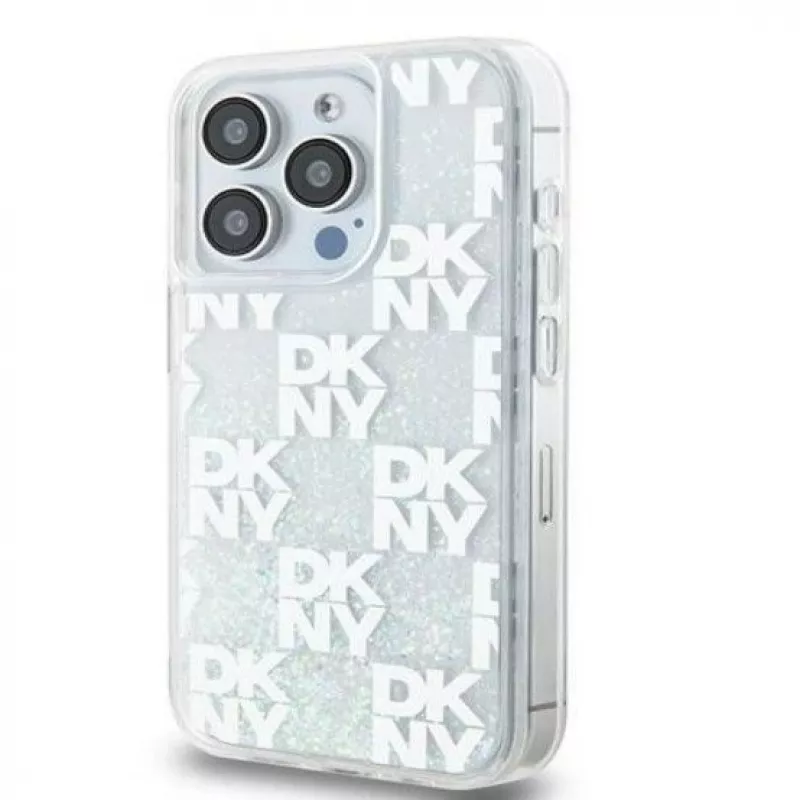 DKNY Apple iPhone 15 Pro Max 6,7 cala Etui twarde Liquid Glitter Multilogo Białe