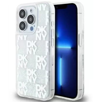 DKNY Apple iPhone 15 Pro Max 6,7 cala Etui twarde Liquid Glitter Multilogo Białe