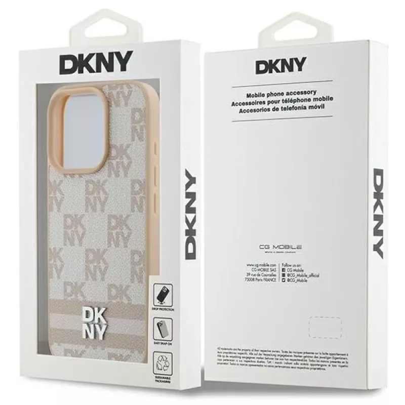 Etui DKNY Checkered Pattern & Printed Stripes do iPhone 16 Pro - różowe