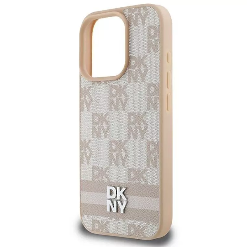 Etui DKNY Checkered Pattern & Printed Stripes do iPhone 16 Pro - różowe