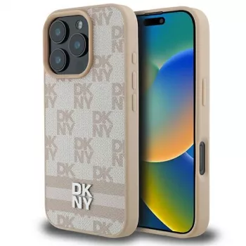 Etui DKNY Checkered Pattern & Printed Stripes do iPhone 16 Pro - różowe