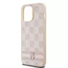 DKNY Skórzane etui w kratkę mono i drukowane paski do iPhone 14 Pro Max - Różowe