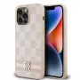 DKNY Skórzane etui w kratkę mono i drukowane paski do iPhone 14 Pro Max - Różowe