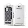 Etui DKNY ze skóry w kratkę i wzór mono z nadrukowanymi paskami do iPhone 15/14/13 - Czarny