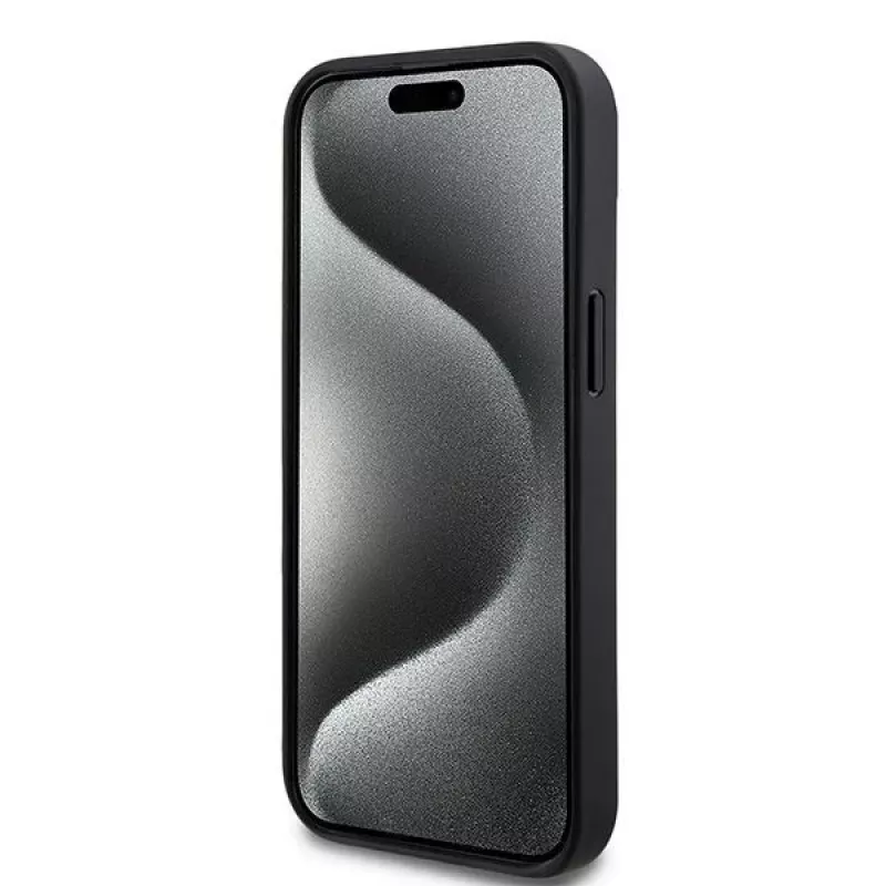 Etui DKNY ze skóry w kratkę i wzór mono z nadrukowanymi paskami do iPhone 15/14/13 - Czarny