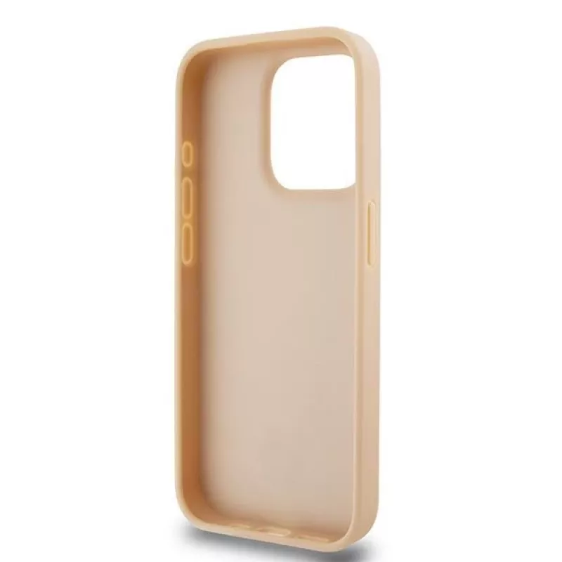 DKNY Skórzane etui w kratkę i paski dla iPhone 15 Pro - Różowe