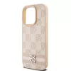DKNY Skórzane etui w kratkę i paski dla iPhone 15 Pro - Różowe
