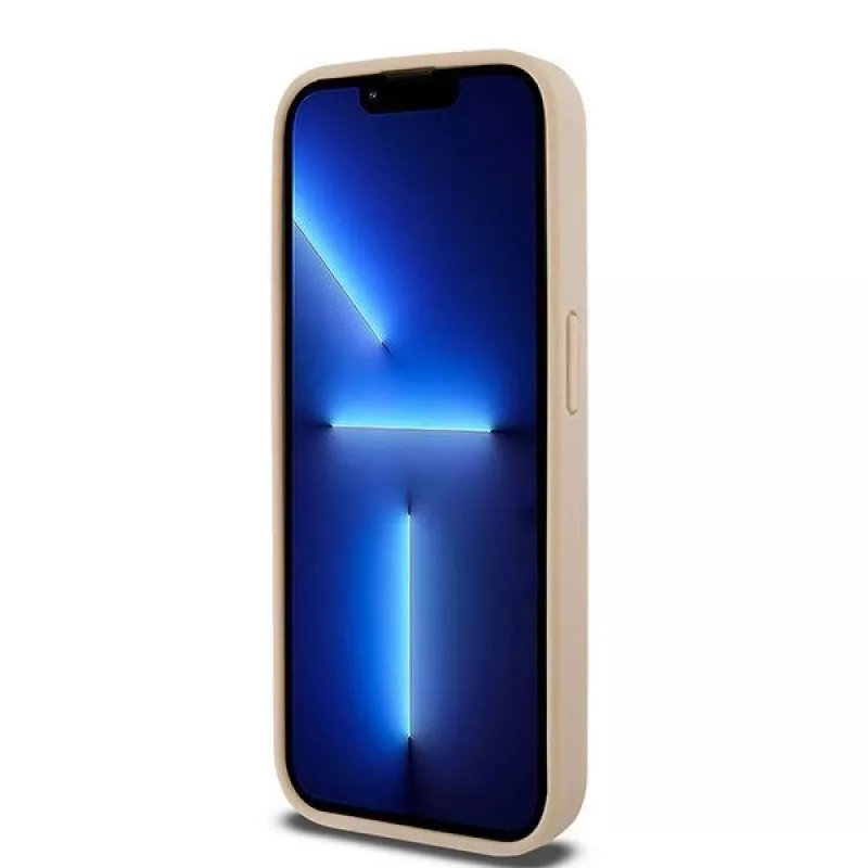 DKNY Skórzane etui w kratkę i paski dla iPhone 15 Pro - Różowe